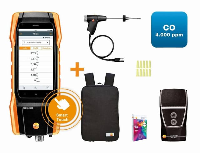 300 initial mit Drucker + Bluetooth-Anschluss + Rucksack, O2, co bis zu 4000 ppm 0564 3002 96 - Testo