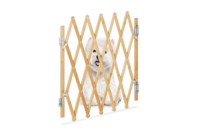 Relaxdays - Hundeabsperrgitter, ausziehbar bis 96 cm, 48,5-60 cm hoch, Bambus, Hunde Schutzgitter für Treppe & Tür, natur