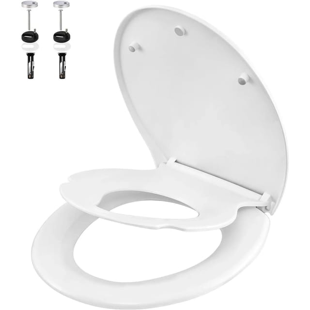 Toilettendeckel mit Kindersitz, WC-Sitz mit Absenkautomatik, Toilettensitz für Familie, Klodeckel mit Schnellverschluss, Montage von oben oder unten,