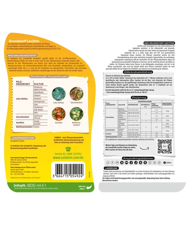 Grundstoff Lecithin natürliche Pilzabwehr 800 ml Dünger - Solabiol