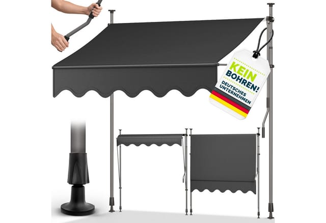 Balkonmarkise 350 cm Anthrazit Gelenkarm Markise Klemmmarkise Sonnenmarkise Balkon ohne Bohren - Tillvex