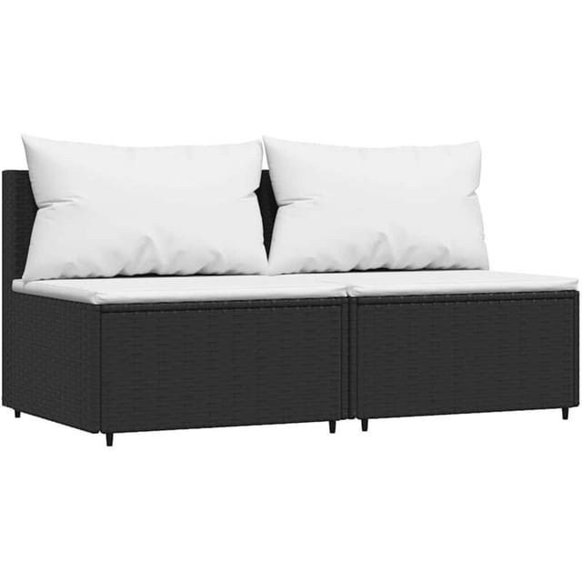 Garten-Mittelsofas mit Kissen 2 Stk. Schwarz Poly Rattan Vidaxl