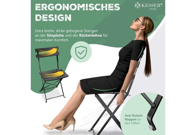 Bistroset 3-teilig Bistrotisch Mit 2 Klappbaren Stühle Set Balkonset Balkonmöbel Klapp-möbel Gartenset Sitzgarnitur Gartengarnitur Gartenmöbel Schwarz - Kesser