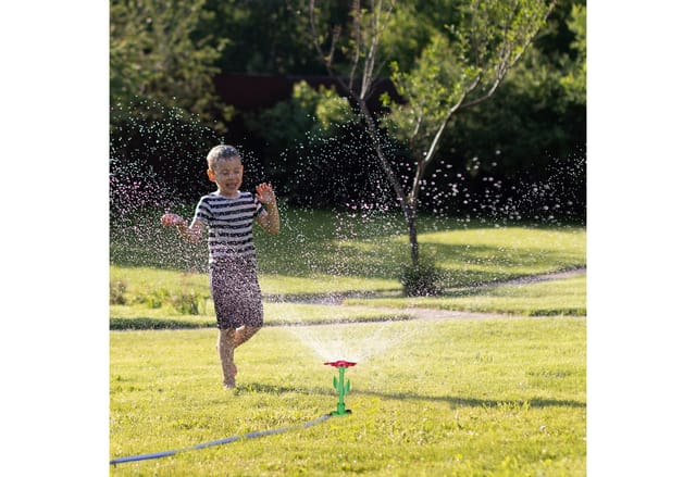 Relaxdays - Sprinkler Blume, 6er Set, Spritzblume Garten, Rasensprenger Kinder, mit Erdspieß, HxD: 34 x 10 cm, rot/gelb