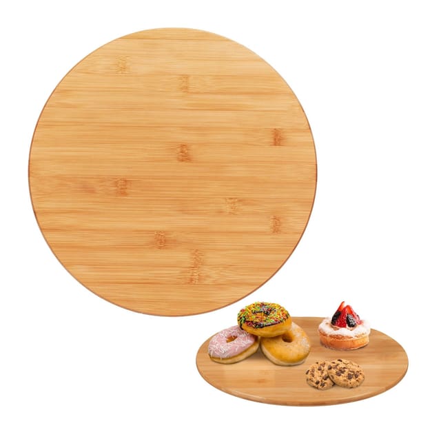 Relaxdays - Drehteller, 360° drehbare Servierplatte, ø 40 cm, rundes Drehtablett Bambus, zum Servieren, für Gewürze, natur