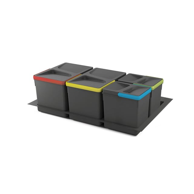 Lot RecycleRecyclingbehälterRecycle für Küchenschublade mit Boden Höhe 216mm, 2x12Liter, 2x6Liter, Modul 800mm, Kunststoff Anthrazitgrau - Emuca