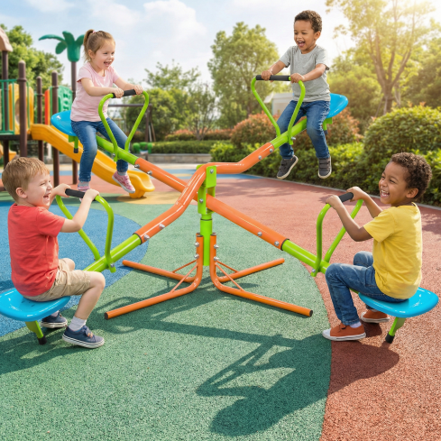 Wippe Für Kinder (190x82.5x100 Cm), 360 Grad Drehbar, Für 4 Sitze, Stahl, Grün