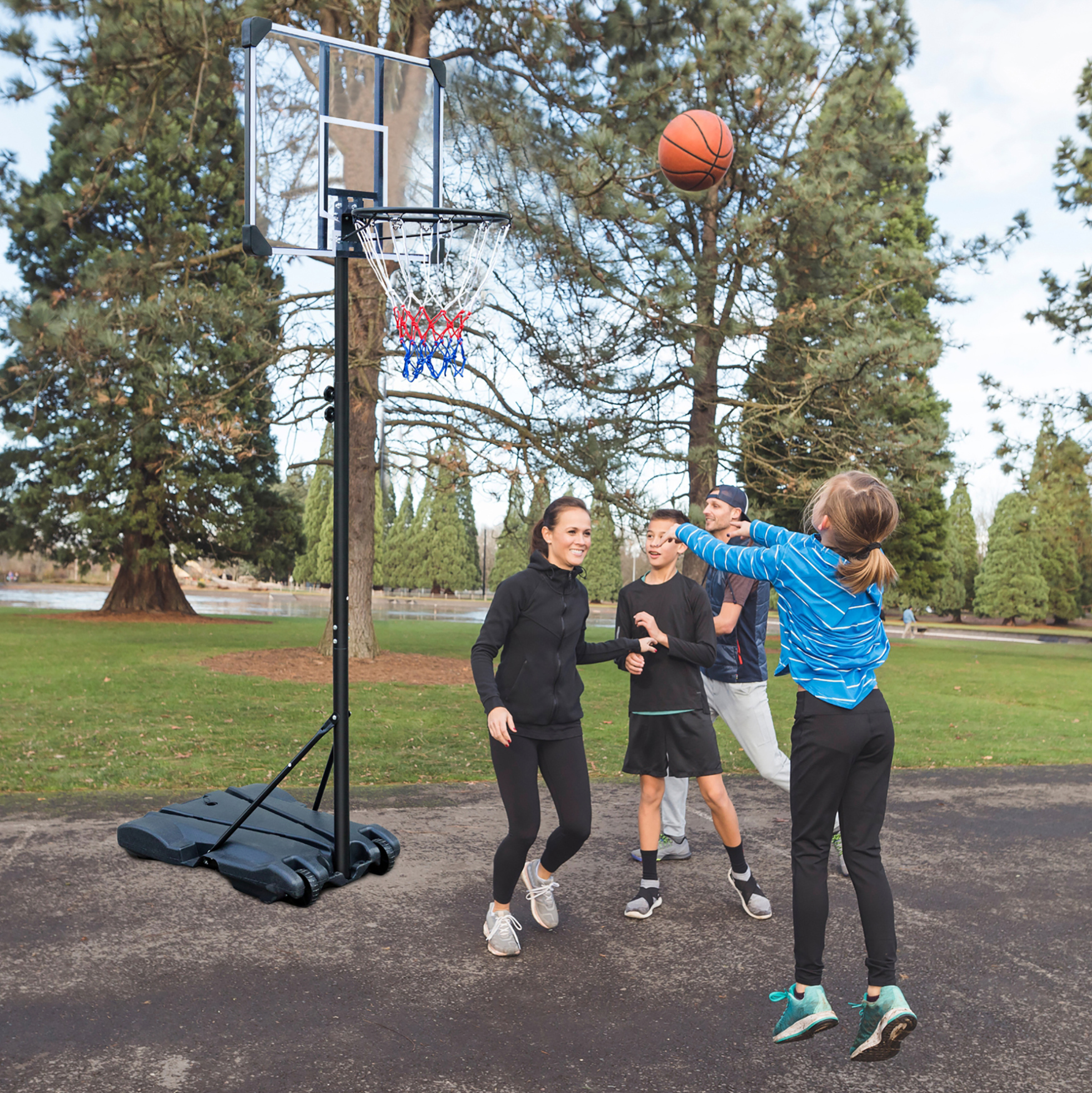Basketballständer (82.5x61.5x17 Cm), Höhenverstellbar, Mit Rollen, Für Innen Und Außen, Eisen, Schwarz