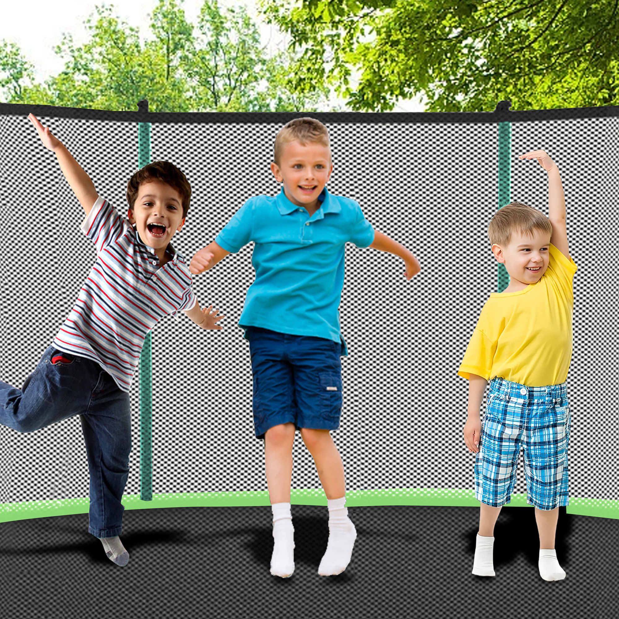 Trampolin, Mit Sicherheitsnetz, Leiter, Bis 181 Kg, Grünen, Aus Pe, Eisen, Wasserdichtem Gewebe Und Pvc