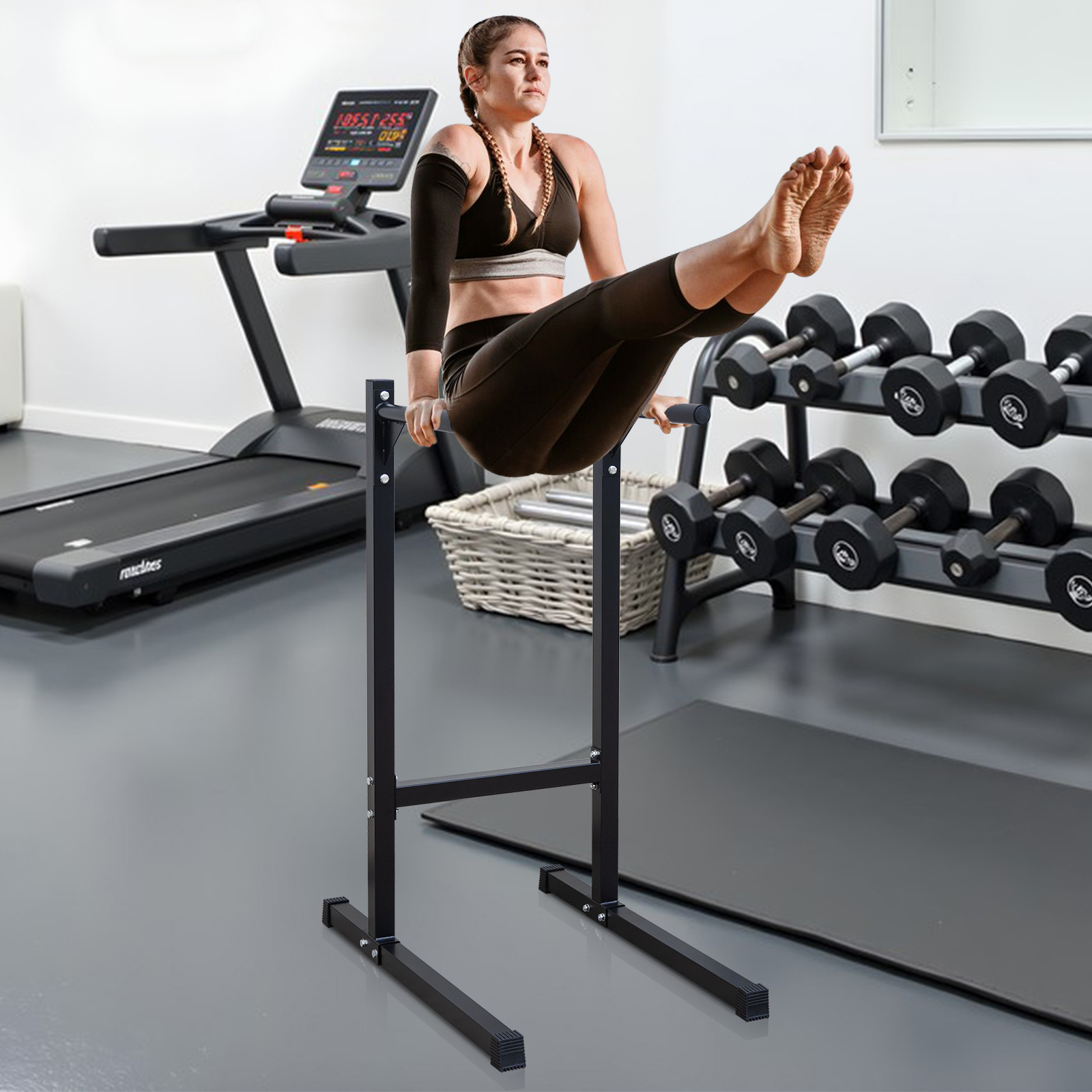 Dip Station (101x67.3x135.9 Cm), Für Ganzkörpertraining, Mit Eva Schaum Griffen, Eisen, Schwarz