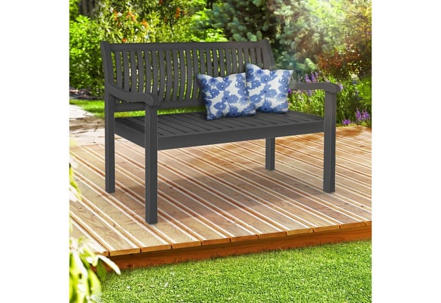 Gartenbank Holz Anthrazit 125 cm / 2 - 3 Personen Parkbank Massiv Sitzbank Garten Gartenmöbel - Tillvex