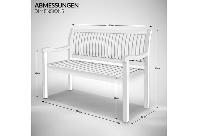 Tillvex - Gartenbank Holz Weiß 150 cm / 3 - 4 Personen Parkbank Massiv Sitzbank Garten Gartenmöbel