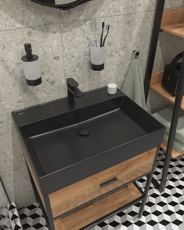SAT EDGY Waschbecken 60 cm eckig, schwarz matt