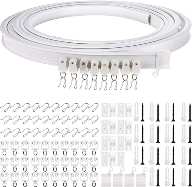 Ineasicer 5 m faltbare Gardinenschiene, flexible Deckenvorhangschiene mit 24 Gardinengleitern, flexible Gardinenstange für Zuhause, Fenster,