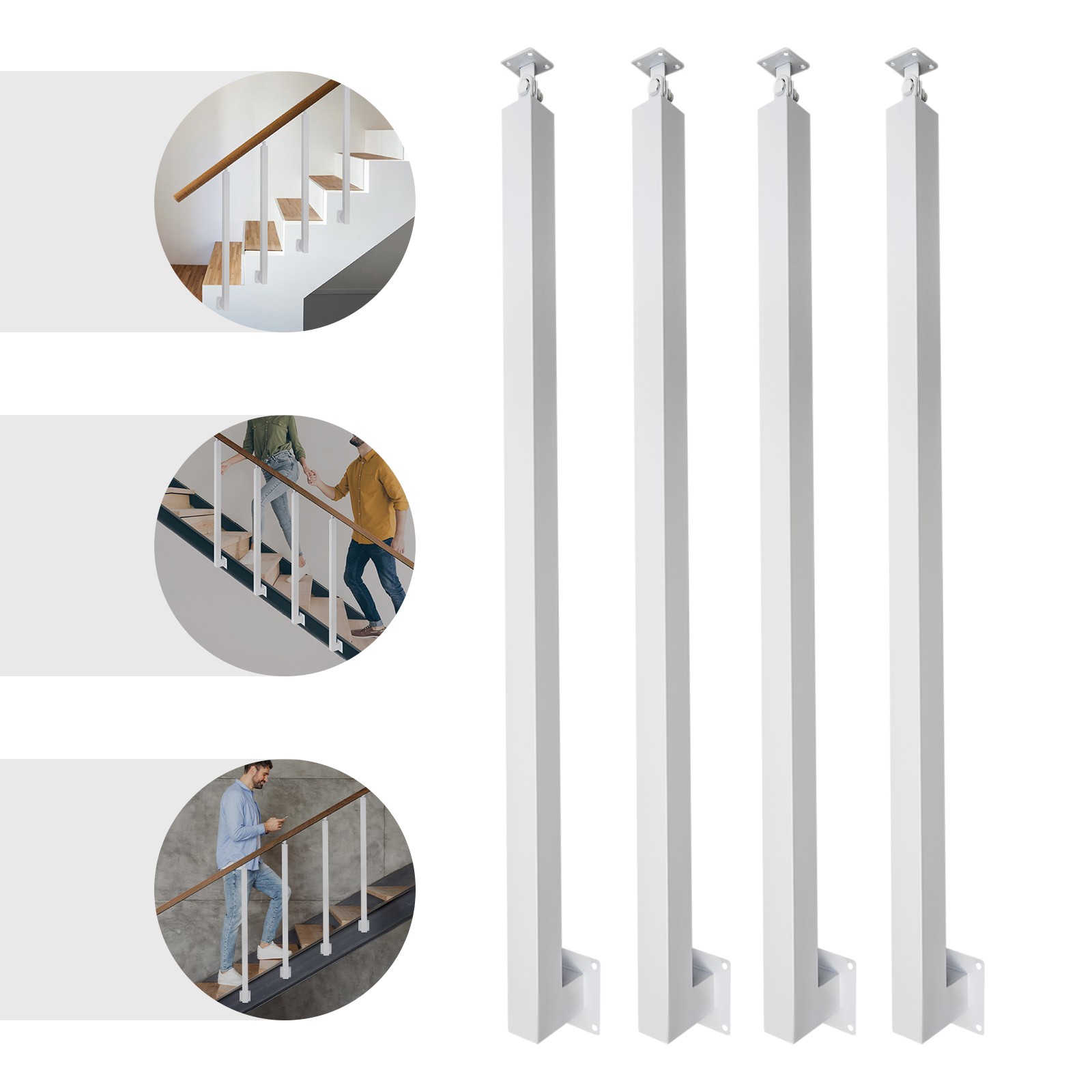 4er-set Treppengeländerpfosten, 100 Cm, Mit Frontbefestigung, Für Den Innen- Und Außenbereich, Um 43° Verstellbare Metallpfosten, Inklusive Schraubensatz, Für Terrasse, Balkon Und Veranda