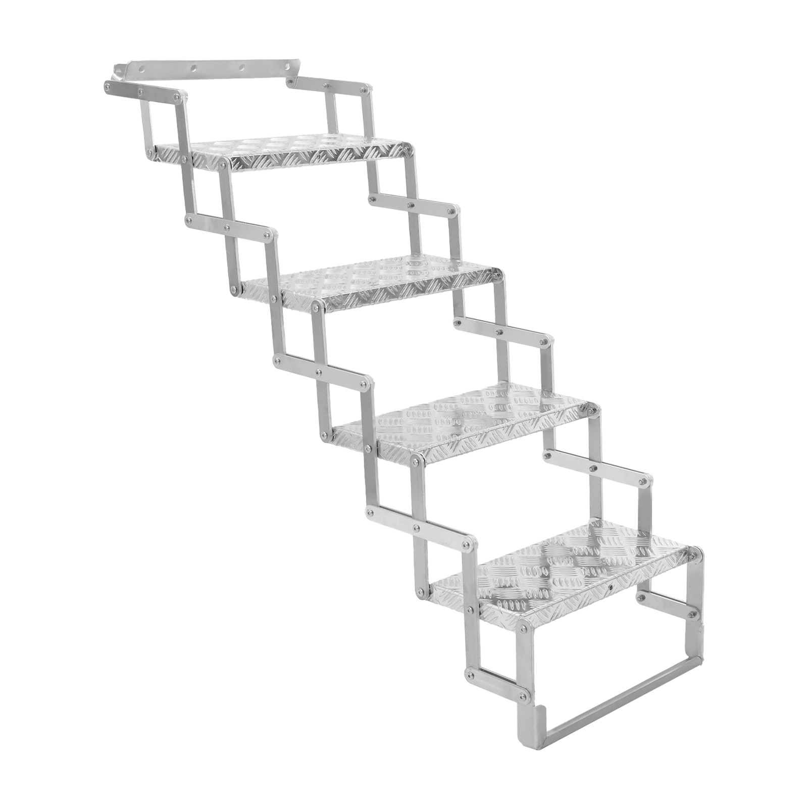 Aluminium-scherentreppe Faltbar Bis 110 Kg, Stufenleiter Aus Aluminiumlegierung Und Kohlenstoffstahl, Rutschhemmende Trittflächen Mit Montagebohrungen Für Wohnmobil Wohnwagen Anhänger （4 Steps）