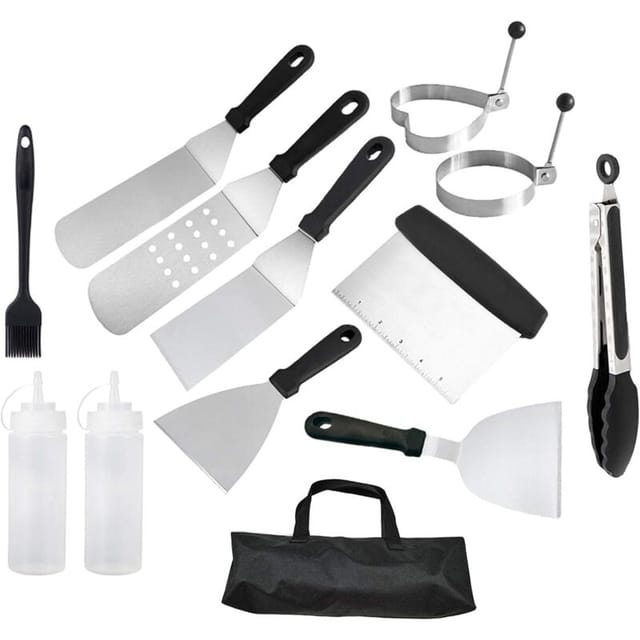 Vtizikl Ensemble d'ustensiles de spatule de barbecue de 13 pièces, spatule de barbecue professionnelle en acier inoxydable robuste