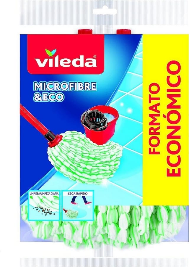 Vileda - Microfibre Eco Wischmopp-Nachfüllpackung, 100% Mikrofaser, hohe Reinigungs- und Saugfähigkeit, Grün/Weiß, 2 Stück