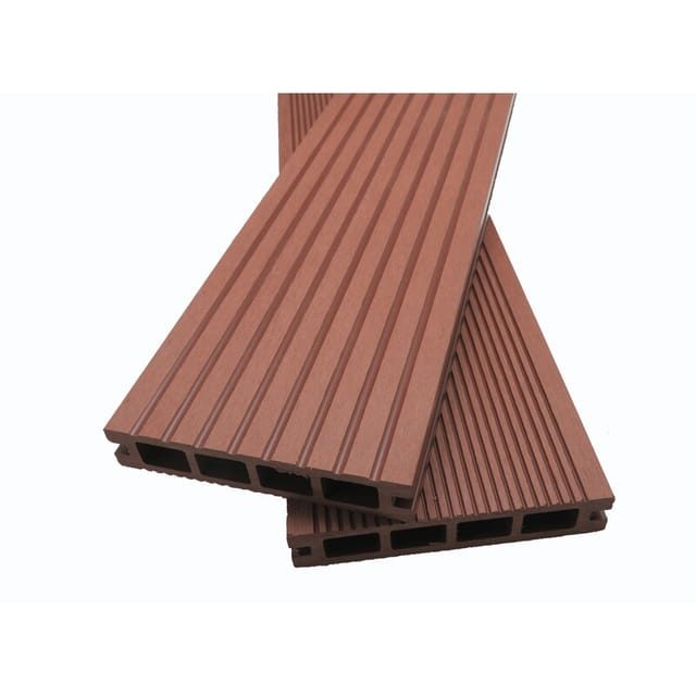 Doppelzellige Terrassendiele aus Verbundholz – Farbe – Rotbraun, Dicke – 25 mm, Breite – 14 cm, Länge – 120 cm, überdachte Fläche in m² – 0,168