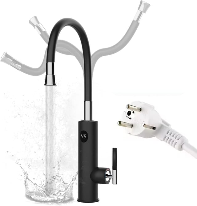 Elektrische Wasserhähne Mit Durchlauferhitzer Küche, 3200w Sofortiger Warm Küchenarmatur Mit Lcd Temperaturanzeige Und Flexibler Auslauf, 360º Drehung Elektrischer Heizung Wasserhähnen ​für Wohnwagen
