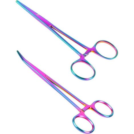 2-teiliges Klemmzangen-set, Angelzange, Gerade Und Gebogen, Hakenlösewerkzeug, Edelstahl-verriegelungszange Für Tierpflege, Angeln, Heimwerken (bunt, 14 Cm)
