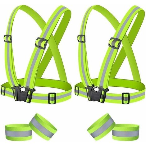 Hochsichtbare, Reflektierende Sicherheitsweste, 2 Westen + 4 Armbänder, Verstellbarer Gummizug, 360°-reflexion, Zum Radfahren, Joggen Und Spazierengehen