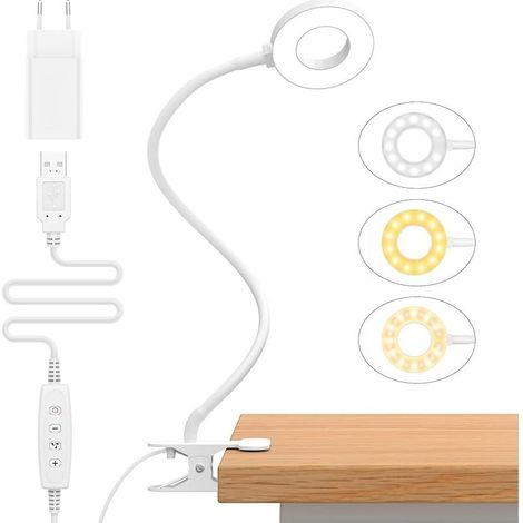 23 Led Leselampe Bett Dimmbar -【3 Modi & 10 Helligkeitsstufen】 Augenschutz Klemmlampe Mit 40cm Flexiblem Schwanenhals, Buchlampe, Schreibtischlampe Mit 10w Usb-ladegerät, Weiß