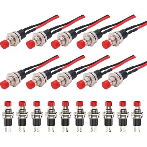 7-mm-miniatur-drucktaster, Vorverdrahtet, Spst-mini-momentan-drucktaster, Mini-ein/aus-taster, Runder Druckschalter, 1 A, 250 V Ac, 2-polig, Rot