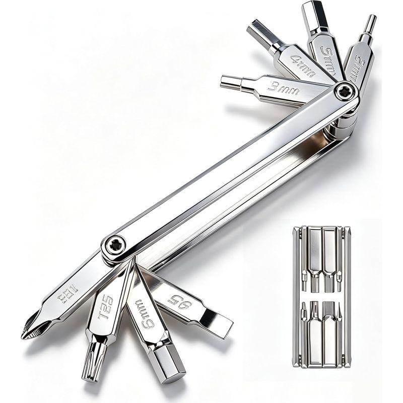 Multitout 8-in-1 Fahrradwerkzeugset Aus Chrom-vanadium-stahl (40crv) – 82 G Leichtes Reparaturset Für Mountainbikes Und Rennräder – 2–6 Mm Inbusschlüssel, T25, Ph1, Schlitz – Faltbares Notfallset