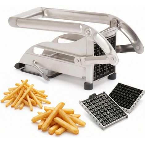 Manueller Pommes-frites-schneider Aus Edelstahl Für Den Haushalt, 2 Schneidscheiben (9–12 Mm), Schnelles Und Gleichmäßiges Schneiden, Mühelos, Kompakt, Hygienisch, Spülmaschinenfest, Französische Mark