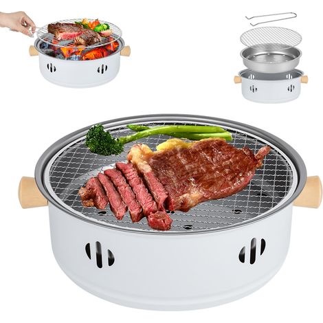Tragbarer Holzkohlegrill Mit Antihaftbeschichtetem Backblech Für Drinnen Und Draußen, Küche, Zuhause, Picknick, Camping