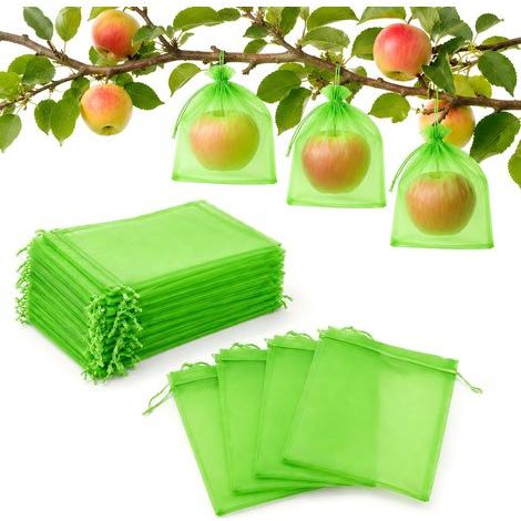 50 Stück Obstschutzbeutel, Grüne Organzabeutel 15 X 20 Cm, Traubenbeutel, Obstnetze Mit Kordelzug Zum Schutz Vor Wespen, Vögeln Und Anderen Insekten