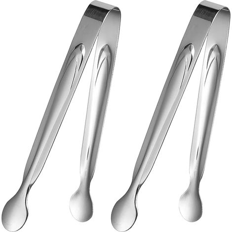 Set Mit 2 Küchenzangen Aus Edelstahl 304 - Eiszange, Zuckerzange, Eiswürfelzange, Für Eiswürfel, Dessert, Buffet, Picknick, Silber (15 Cm)