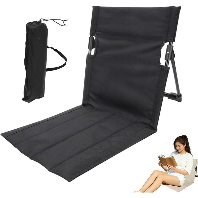 Strandmatte Mit Rückenlehne, Faltbarer Strandstuhl, Leichte Liege Mit Tragetasche, Stoff Für Strand, Camping Und Garten (schwarz), 1 Stück