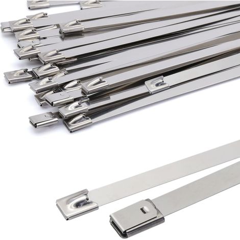 300 Stück 7,9 Mm Metall-kabelbinder, Silberfarbene Edelstahl-kabelbinder, Hochleistungs-kabelbinder – Metall-kabelbinder – Tragkraft 120 Kg, 30er-packung