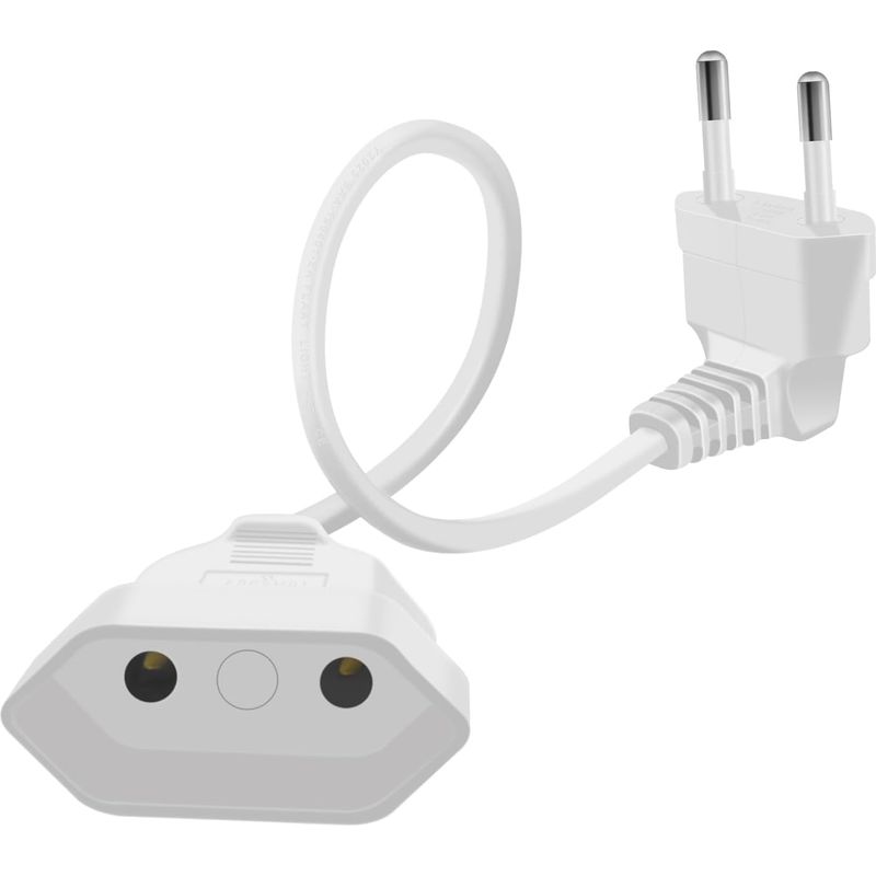 Europäisches Verlängerungskabel 2,5 A 250 V, Kurz, 90°-winkelstecker, Für Haushaltsgeräte, Fernseher, Pc, Computer, Monitor Usw., Weiß, 0,6 M