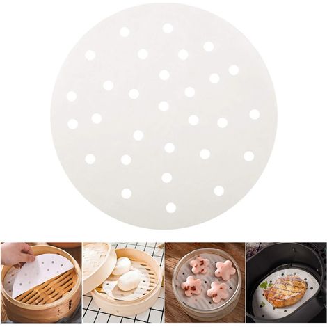 Packung Mit 100 Runden Rollen Antihaftbeschichtetem Backpapier, Perforiert Für Heißluftfritteuse Und Dampfgarer, 18 Cm