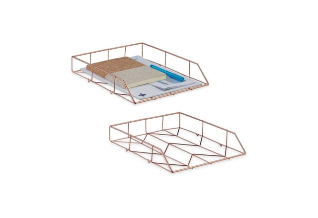 Briefablage, 2er Set, Metall, Dokumentenablage, hbt: 5,5 x 26 x 31,5 cm, Büro Schreibtischablage, roségold - Relaxdays