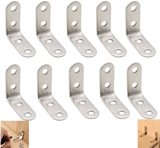 10-teiliges Set Rechteckiger Dreieckwinkel, 40x40 Mm Edelstahl-eckwinkel Mit Schrauben, 4 Löcher
