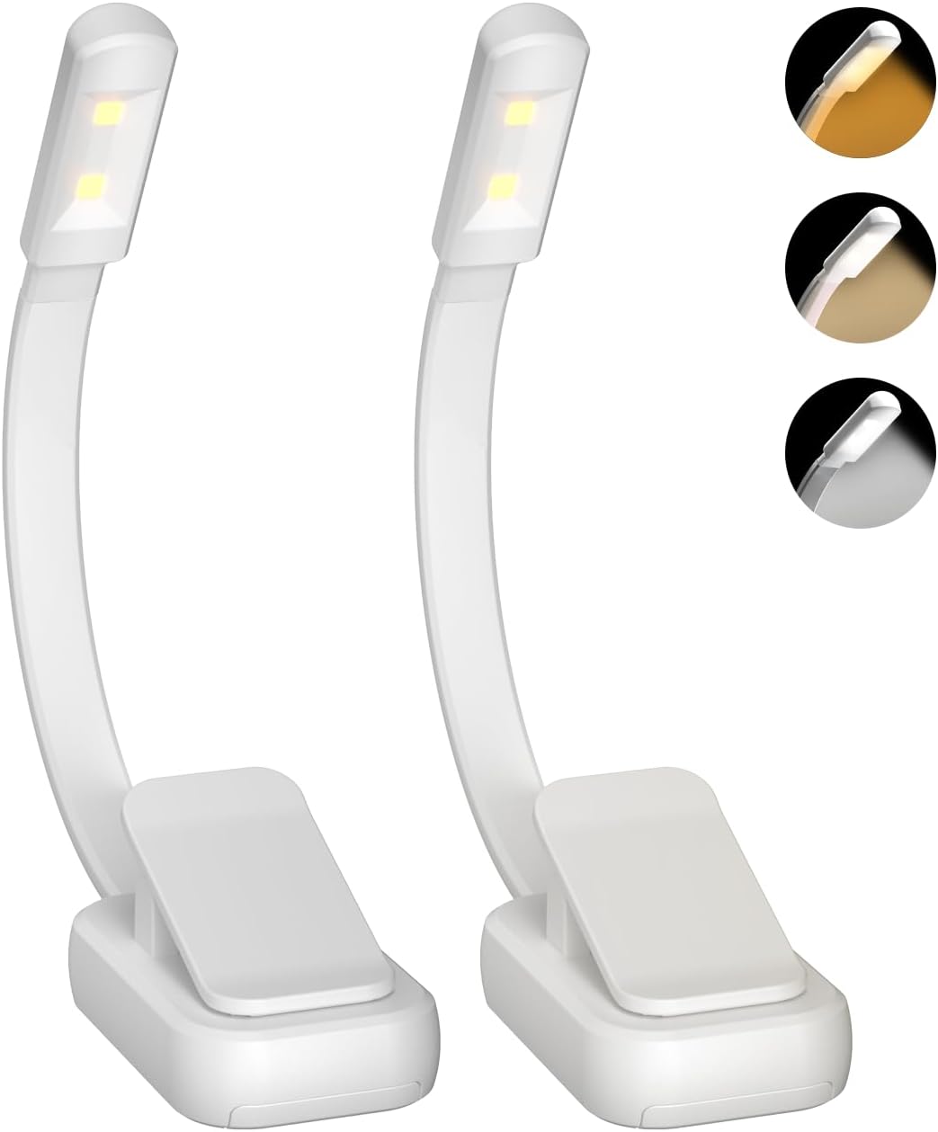 2 Led-klemm-buchlampen – 3 Farben, Stufenlos Dimmbar, Aaa-batterie (nicht Enthalten) – Ultraleicht – Ideal Zum Lesen Im Bett