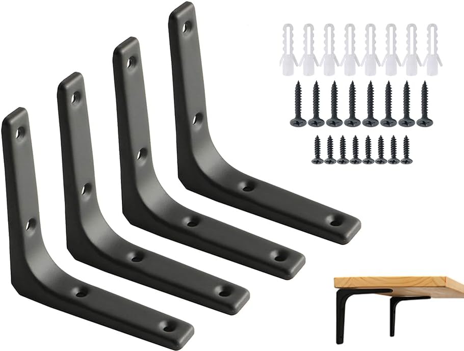 4 Stück – Mattschwarze Regalwinkel Aus Eisen – 4 X 4 Zoll – Robuste Eckwinkel – Dekorative Wandhalterungen – 4 X 4 Zoll – 4-teilig