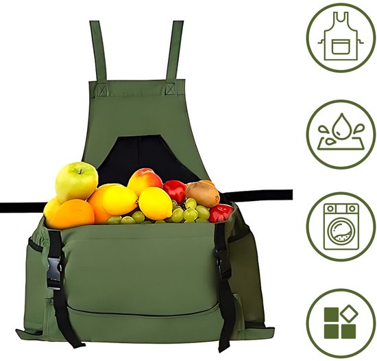 Gartenschürze Für Damen – Gartenschürze – Gärtnerschürze – Überkreuzbare Gartenschürze Mit Großen Taschen – Verstellbare Ernteschürze – Grün