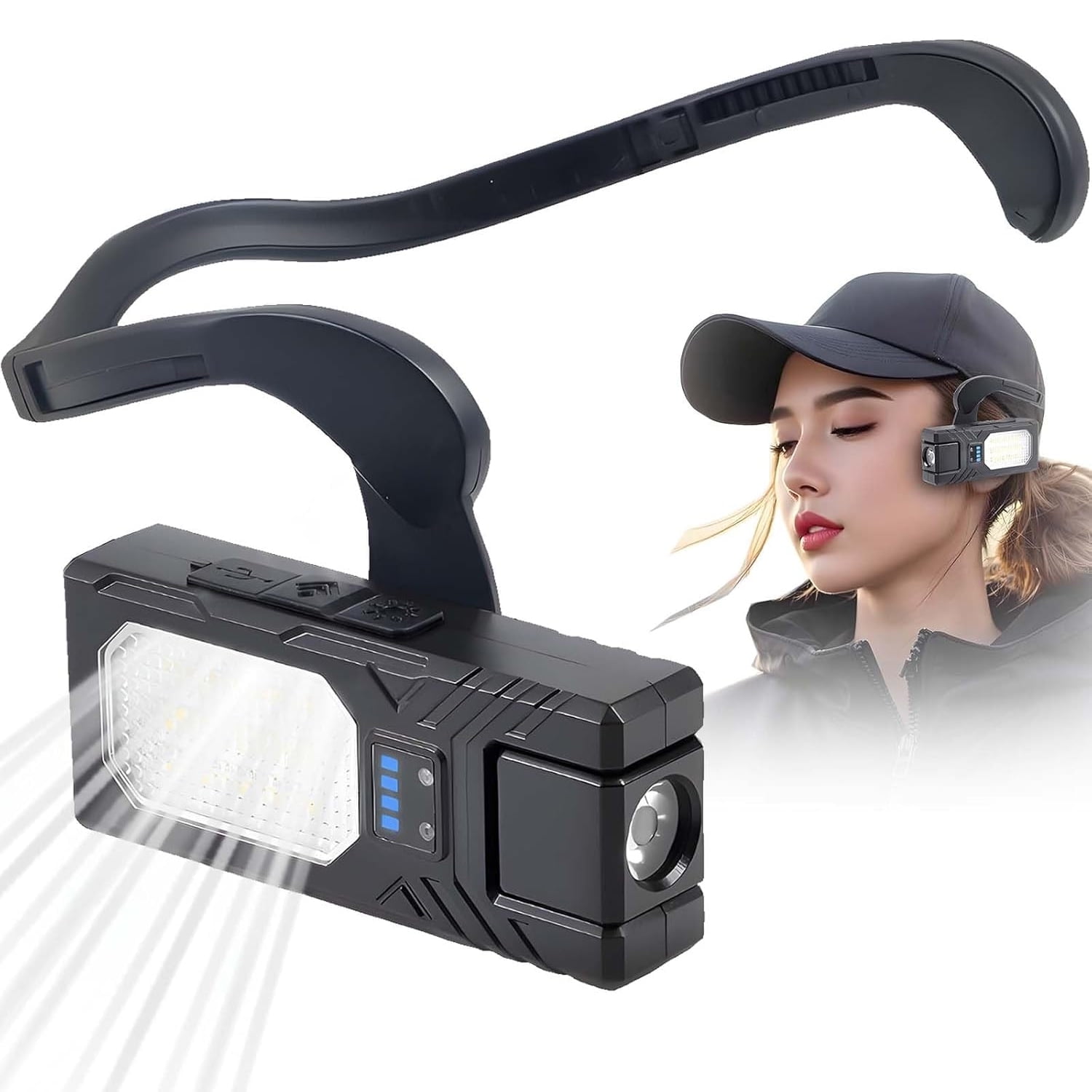 Tragbare Stirnlampe, Wiederaufladbare Led-stirnlampe, 7-stufig Einstellbare Helligkeit, Wasserdicht Nach Ipx4, Hauptlicht Um 180° Drehbar, Mit Usb-datenkabel