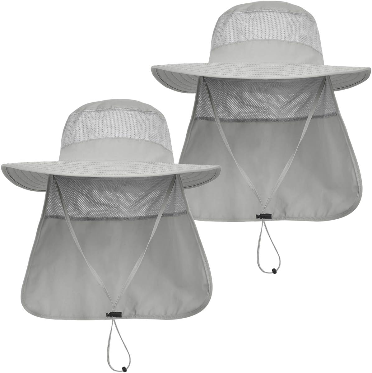Zweiteiliges Sonnenhut-set Mit Breiter Krempe, Uv-schutz Und Nackenverschluss. Geeignet Zum Wandern, Angeln Und Gärtnern. – Grau