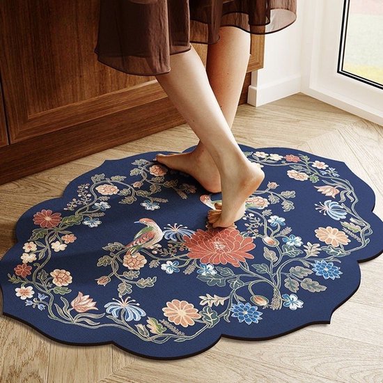 Rutschfeste, Saugfähige Badematte, Kieselgur-mikrofaser-badematte, Weich Und Schnelltrocknend, 50 X 80 Cm, Mit Blumigem Duft (blau).
