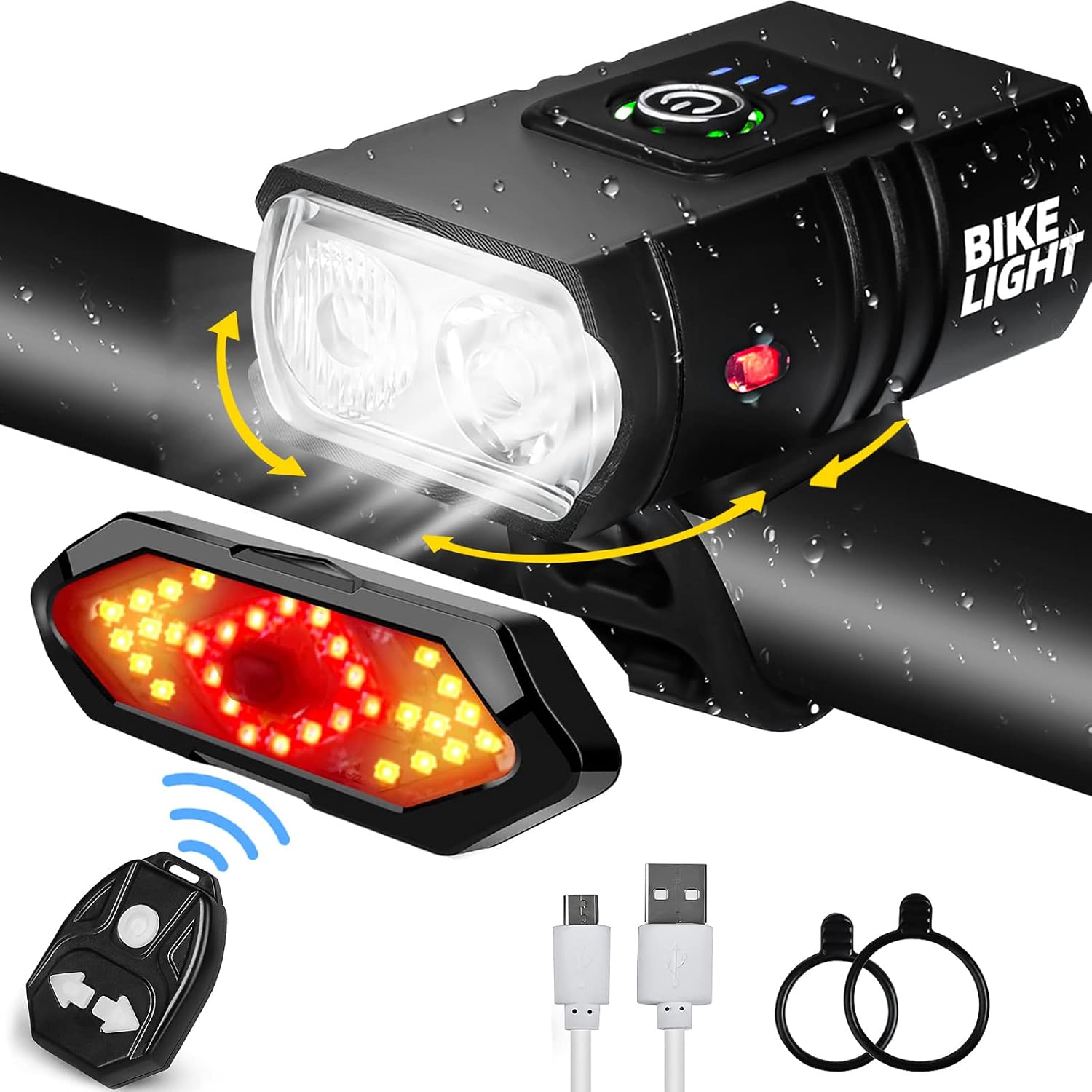 Wiederaufladbares Fahrradbeleuchtungsset Mit Usb-anschluss, Vorder- Und Rücklicht, Blinkern Und Hupe (6 Modi)