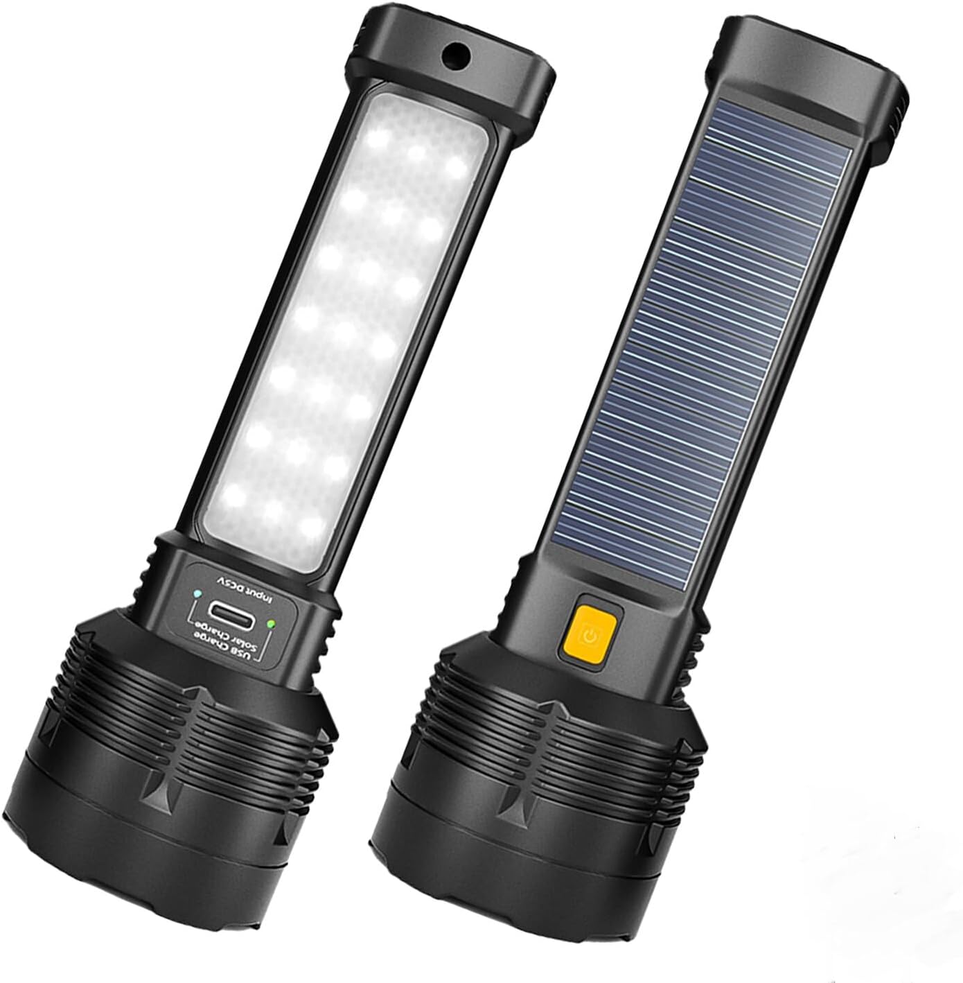 Solarbetriebene/wiederaufladbare Taschenlampe, 2er-pack, 2000 Lumen Starke Led-taschenlampen, Superhelle Led-taschenlampe – Wasserdicht, Helligkeit Einstellbar
