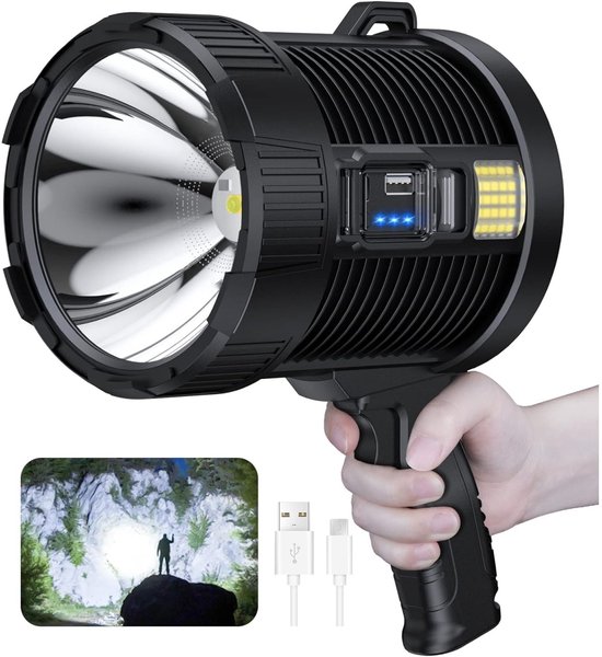 Wiederaufladbarer Scheinwerfer, 100.000 Lumen, Großer, Superheller Solar-außenstrahler Mit Cob-lampe, 6 Helligkeitsstufen, Ipx5 Wasserdicht, Schwarz