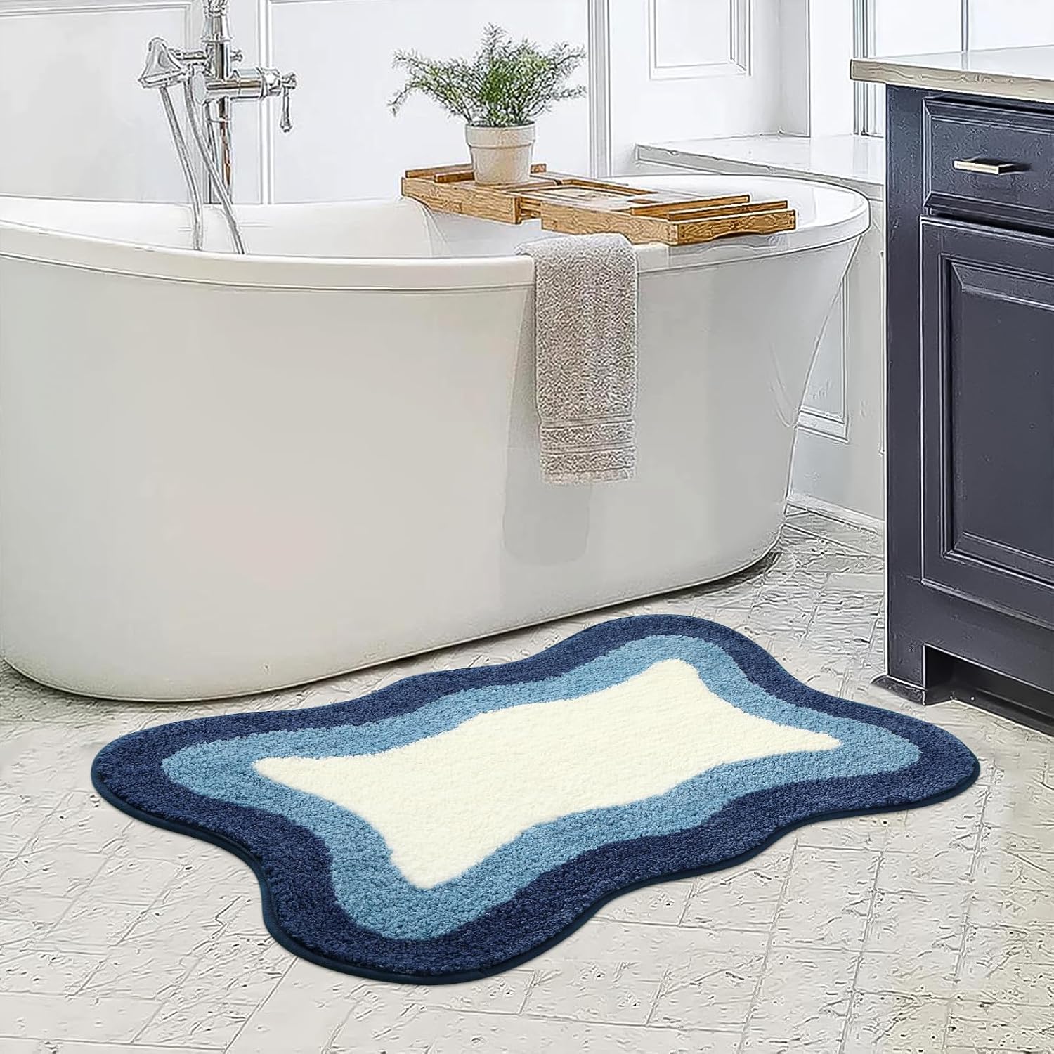 Blauer Badezimmerteppich, 50 X 80 Cm, Ultraweich, Rutschfest, Mikrofaser, Wasserabsorbierend, Waschbar, Duschvorleger/fußmatte/teppich Für Böden, Badewannen Und Duschen