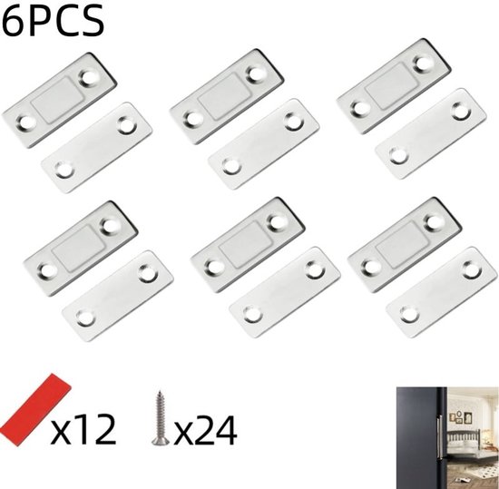 6-teiliges Set Silberner Magnetischer Türhalter, Selbstklebende Schubladen- Und Schrankverschlüsse Für Küchenschränke, Kleiderschränke Und Schiebetüren, 42 X 17 Mm